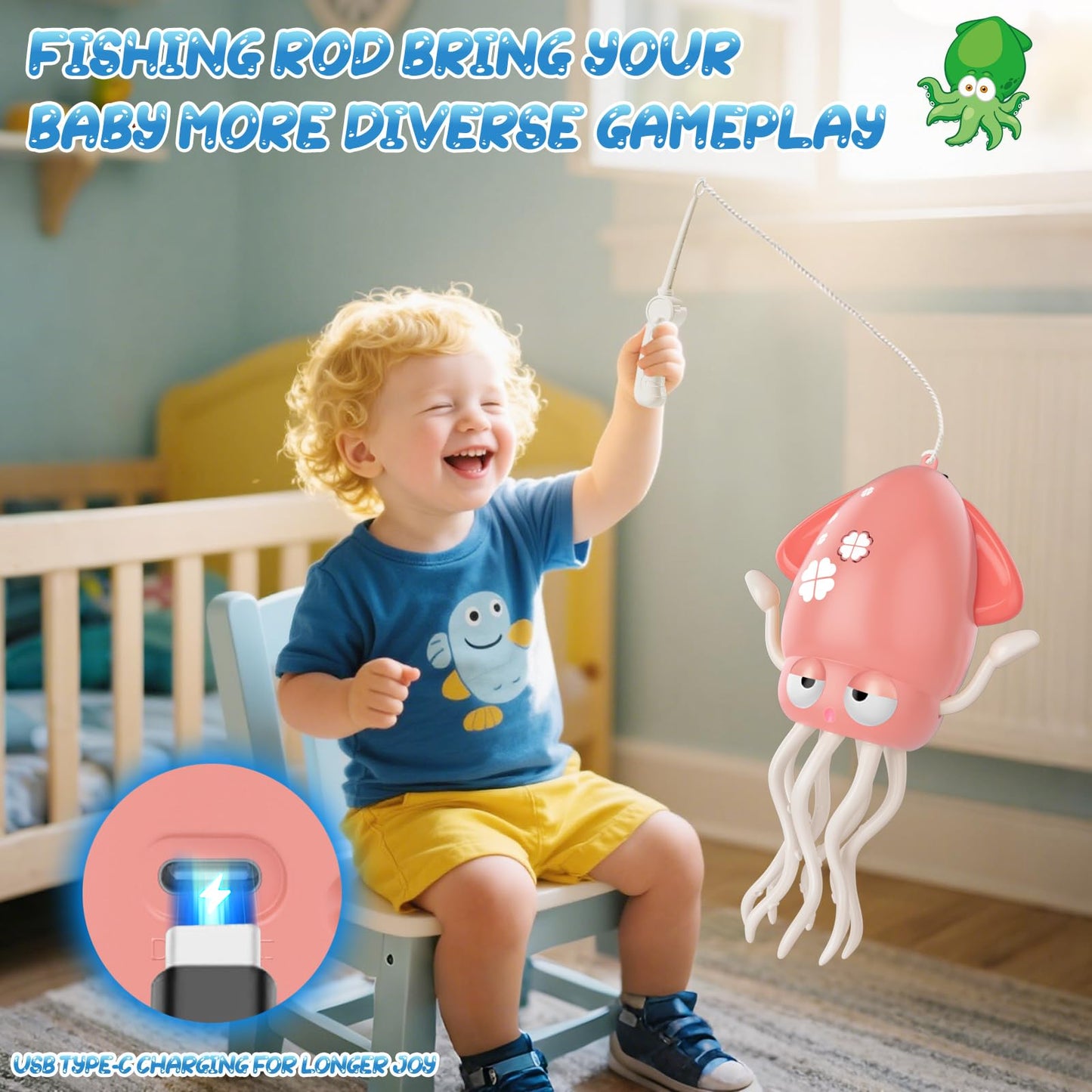 AOTIBO Baby Dancing Octopus Toy – Pink Interactive Crawling Octopus for Toddlers, 12–60 Months