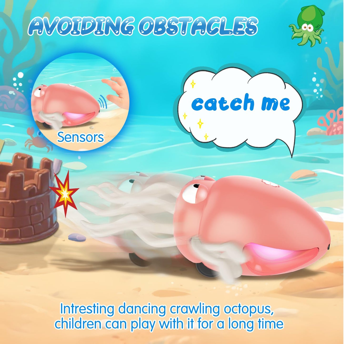 AOTIBO Baby Dancing Octopus Toy – Pink Interactive Crawling Octopus for Toddlers, 12–60 Months