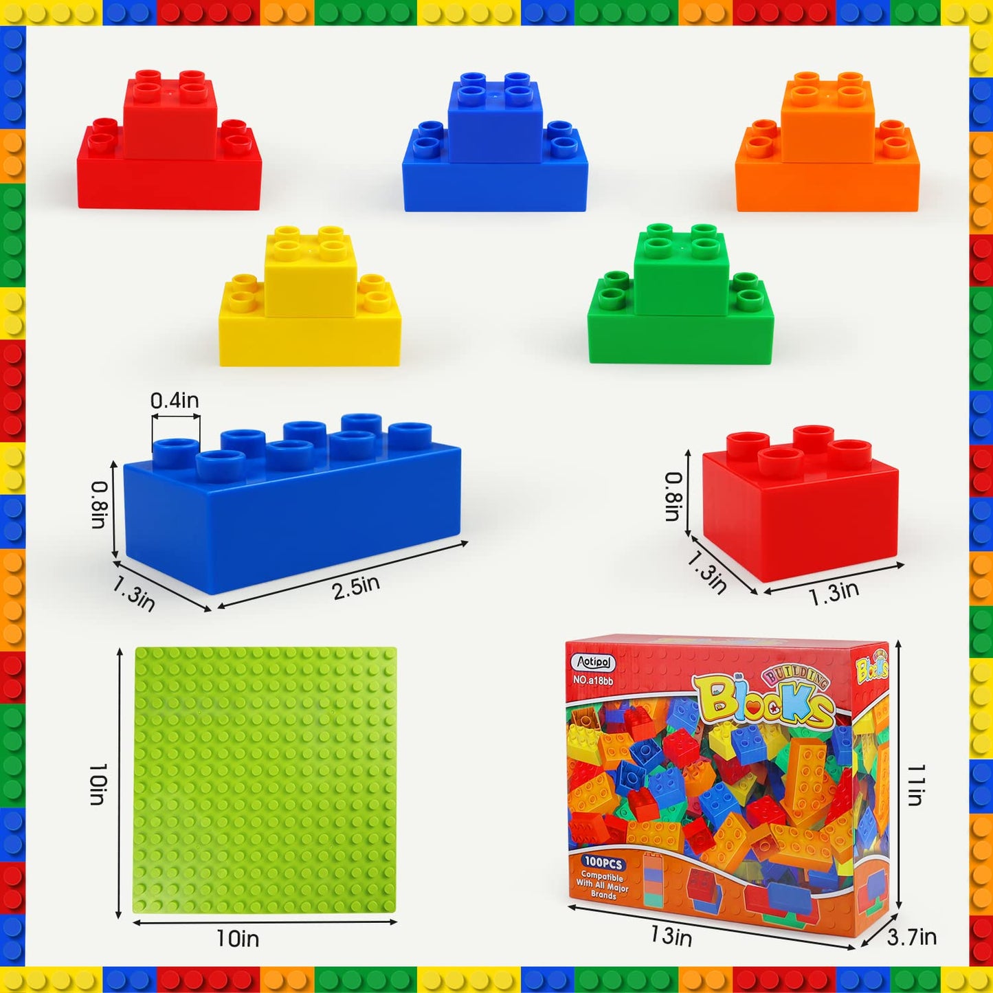 aotipol 101-Piece Building Blocks Set with Baseplate | Large STEM Toys for Kids