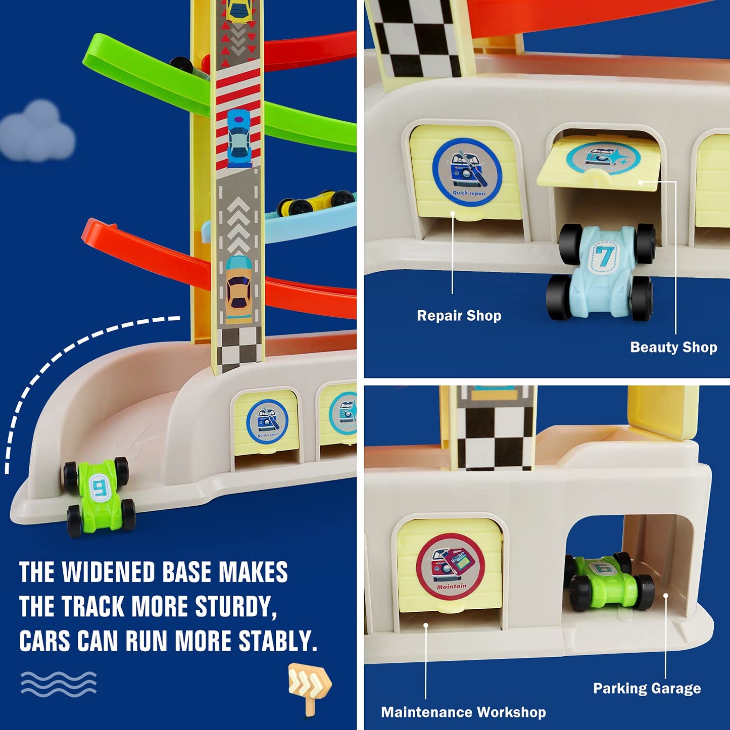 Montessori Car Ramp Toy for Toddlers | Aotipol Race Track with 6 Cars & 2 Parking Lots