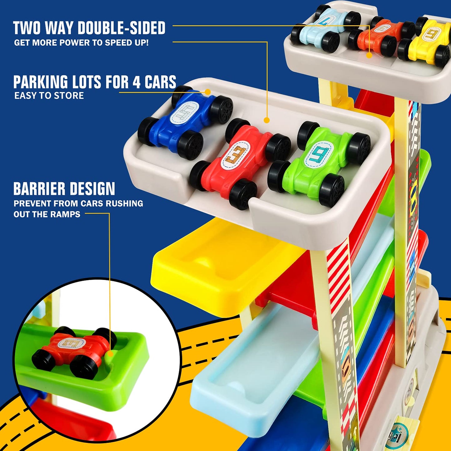 Montessori Car Ramp Toy for Toddlers | Aotipol Race Track with 6 Cars & 2 Parking Lots