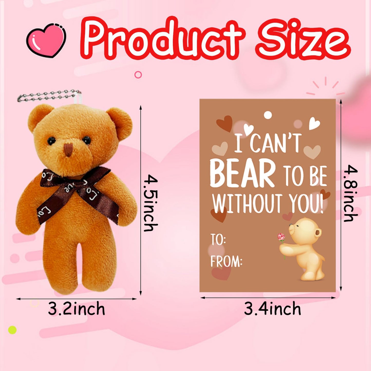 AouEtnay 28-Pack Valentines Plush Bears & Greeting Cards for Classrooms