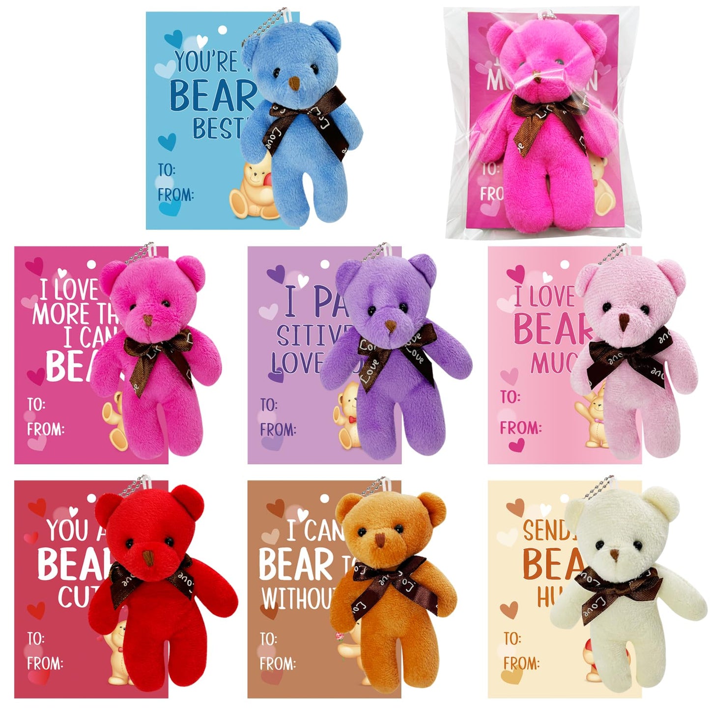 AouEtnay 28-Pack Valentines Plush Bears & Greeting Cards for Classrooms