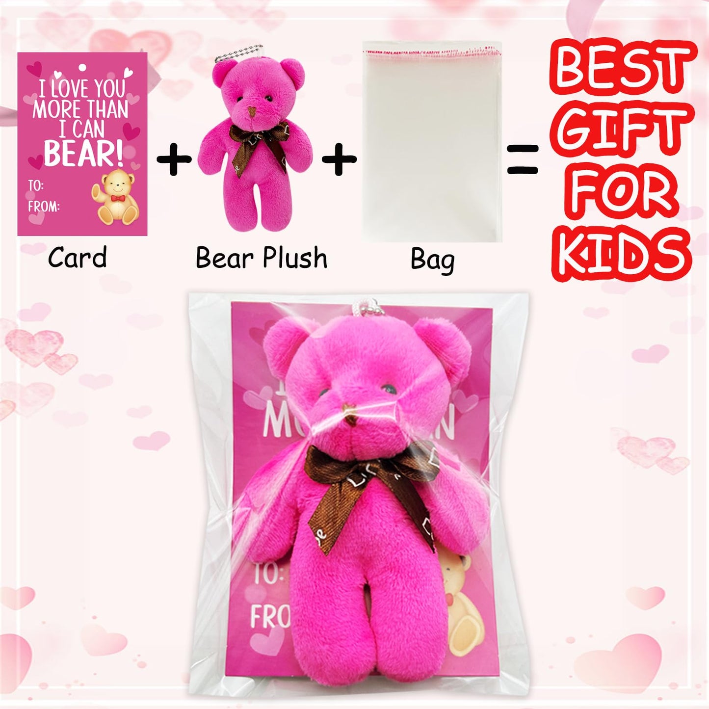 AouEtnay 28-Pack Valentines Plush Bears & Greeting Cards for Classrooms