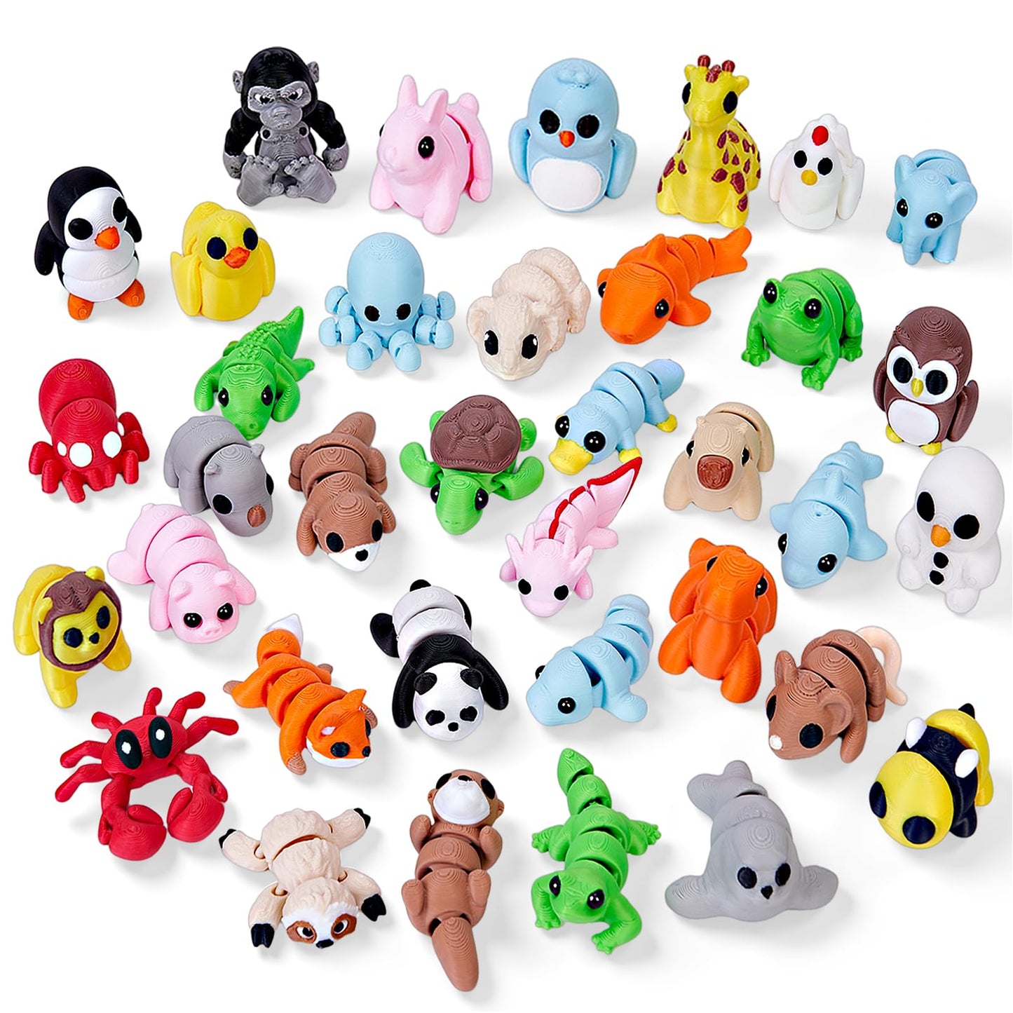 Aousin 36 PCS Mini 3D Printed Animals Figurines Set | Articulated Desk Pets for Kids