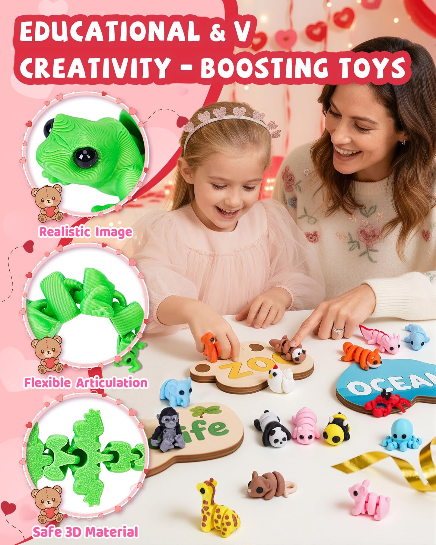 Aousin 36 PCS Mini 3D Printed Animals Figurines Set | Articulated Desk Pets for Kids