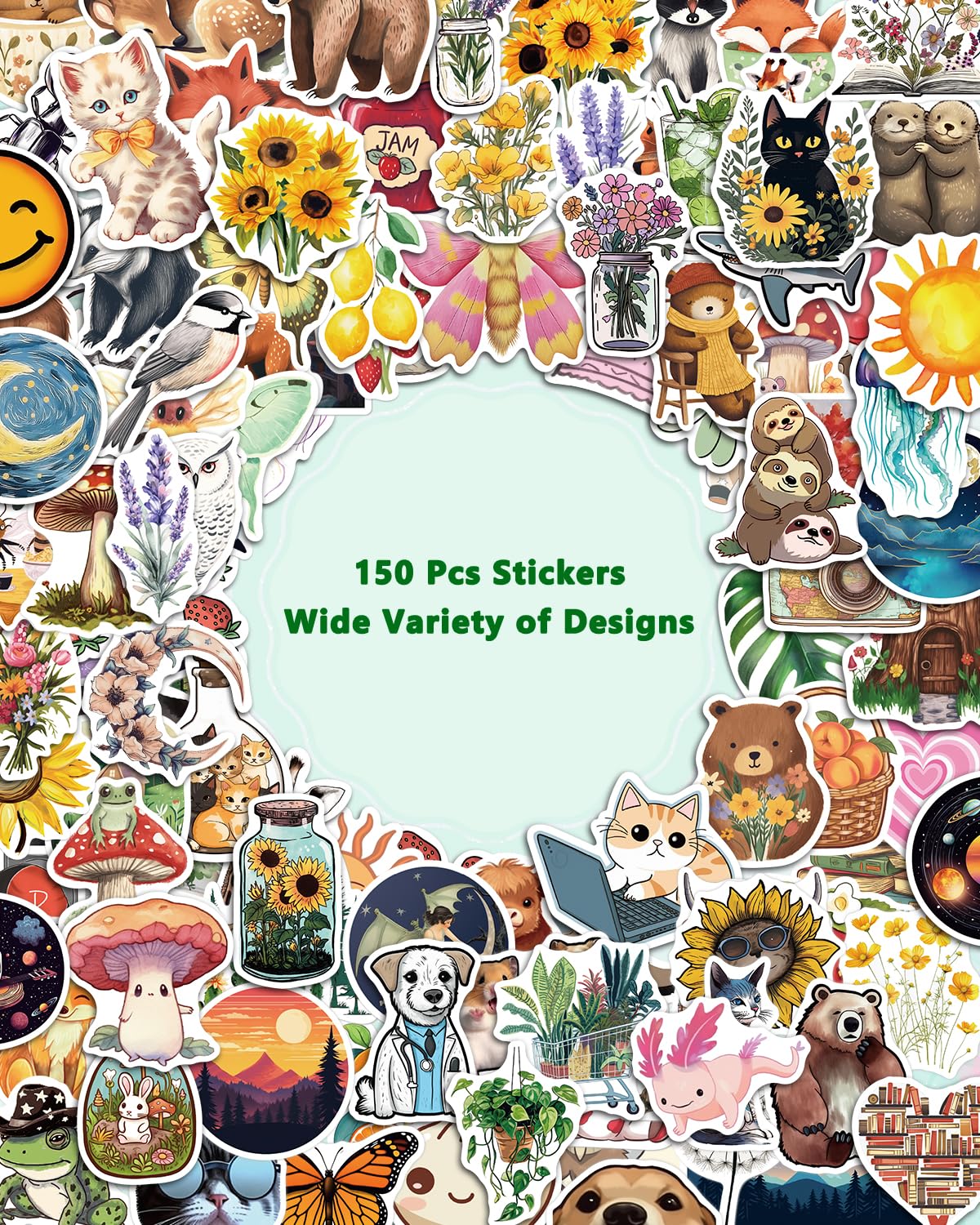 AOWDIAO 150 Pcs Aesthetic Stickers Pack | Waterproof, Durable Designs for Teens, Kids & Adults