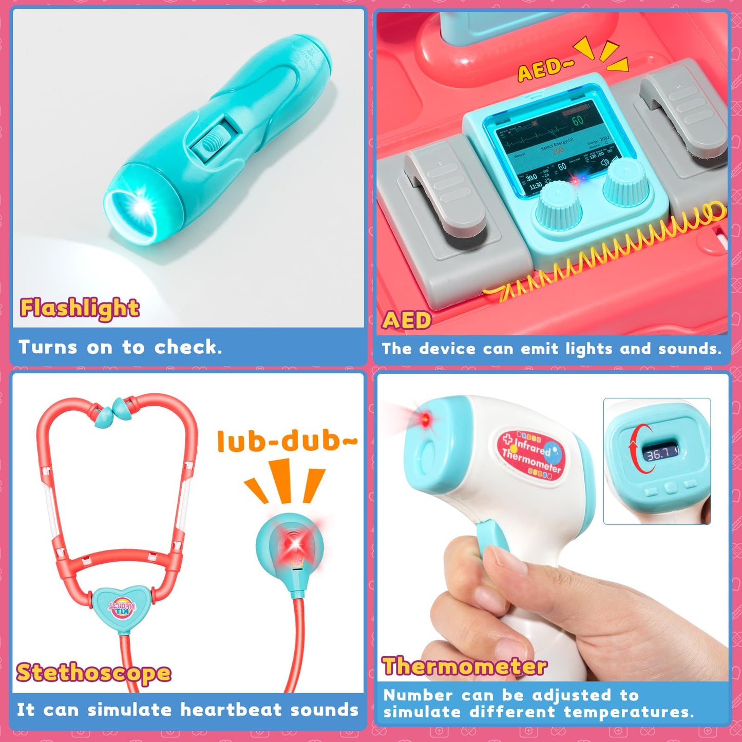 Aowjoy Doctor Kit for Toddlers – Pretend Doctor Play Set with Rolling Cart