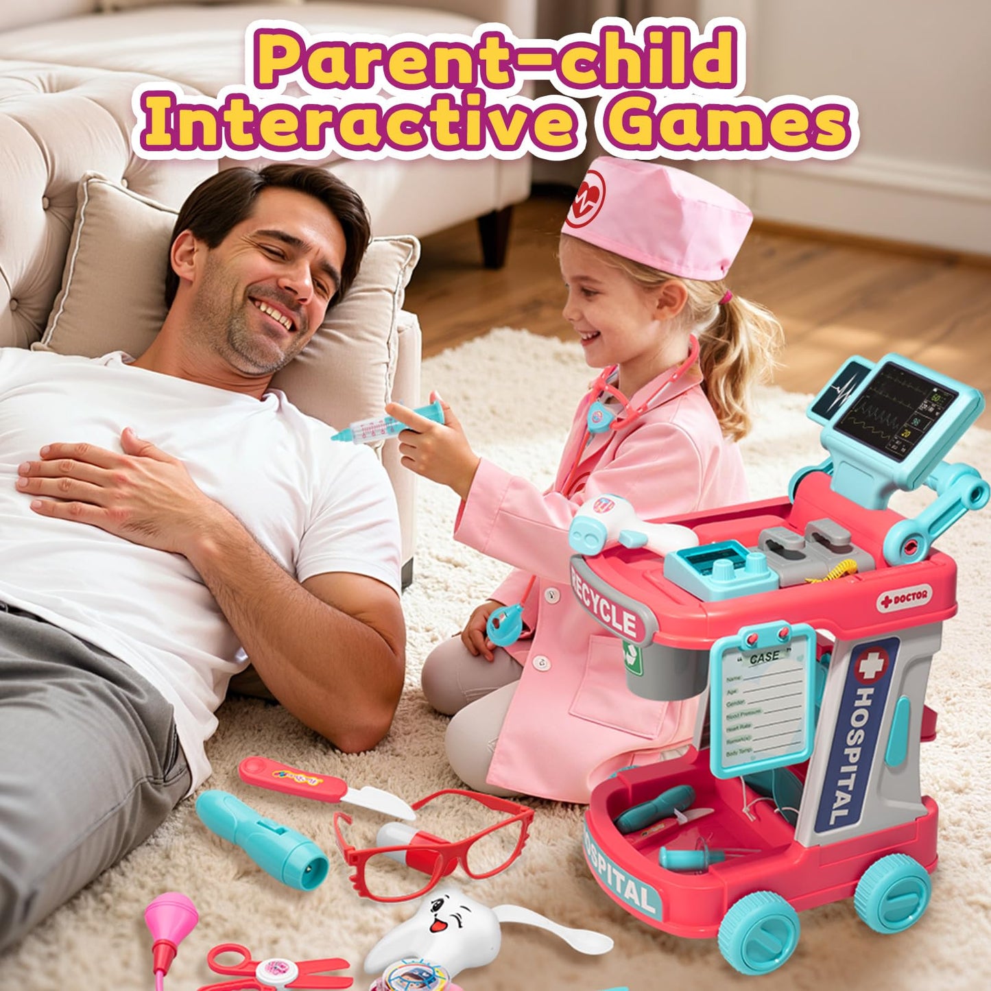 Aowjoy Doctor Kit for Toddlers – Pretend Doctor Play Set with Rolling Cart