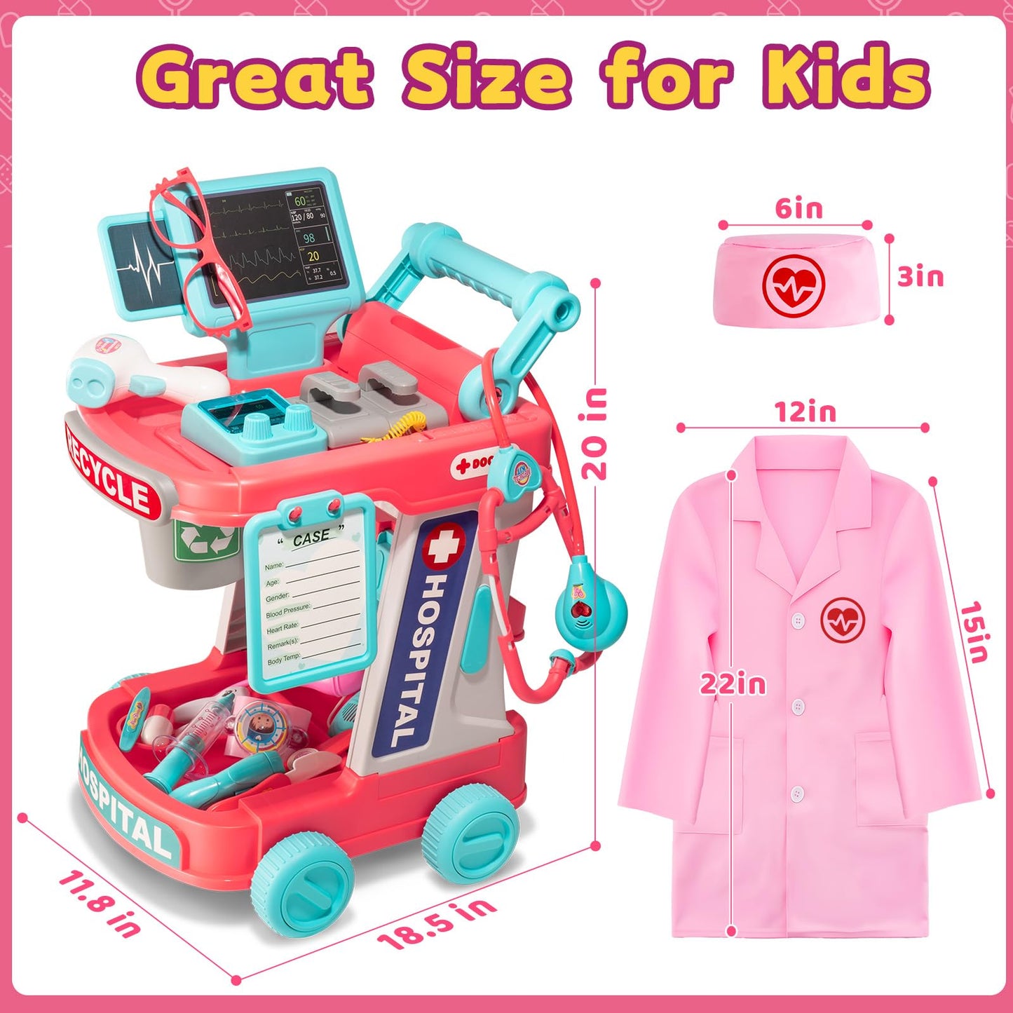 Aowjoy Doctor Kit for Toddlers – Pretend Doctor Play Set with Rolling Cart