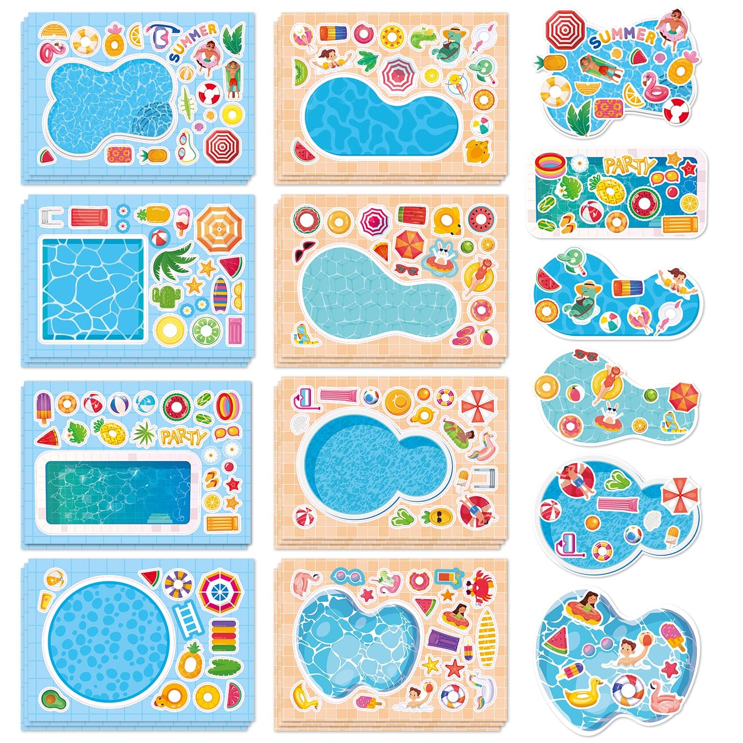 Aowplc 32 Sheets Make-a-Pool Stickers for Kids – Mix & Match Craft Kit