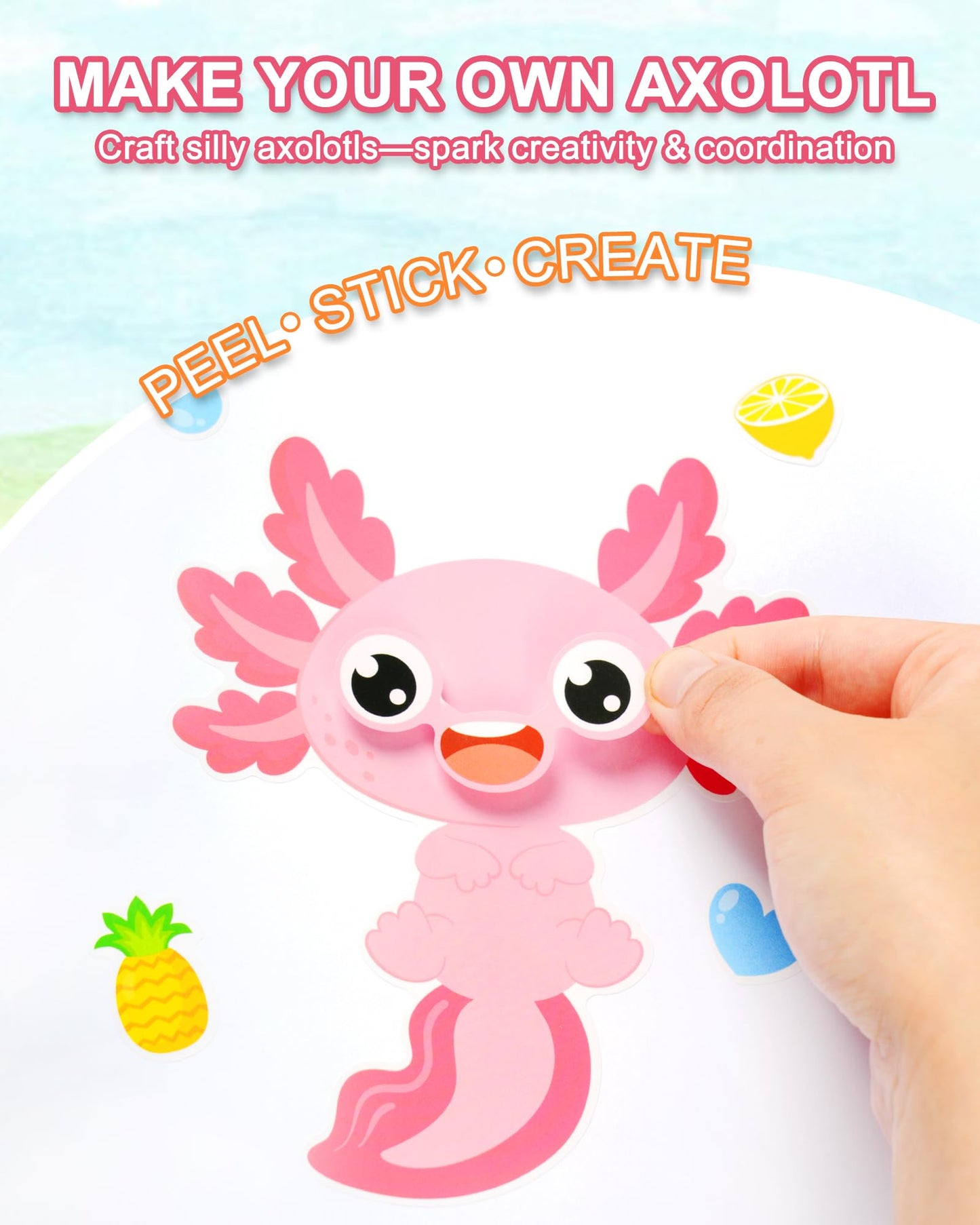 Aowplc 32 Sheets Axolotl Make-a-Face Stickers | Mix 'n' Match Crafts for Kids