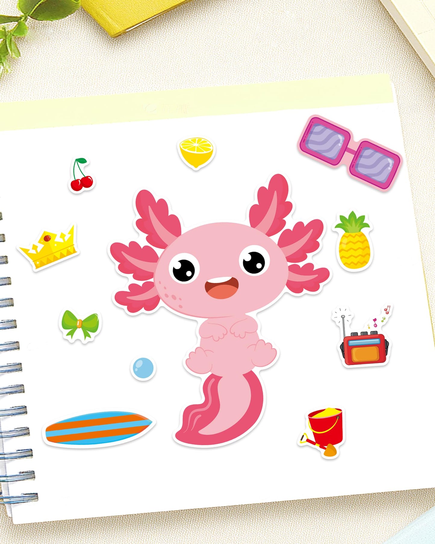 Aowplc 32 Sheets Axolotl Make-a-Face Stickers | Mix 'n' Match Crafts for Kids