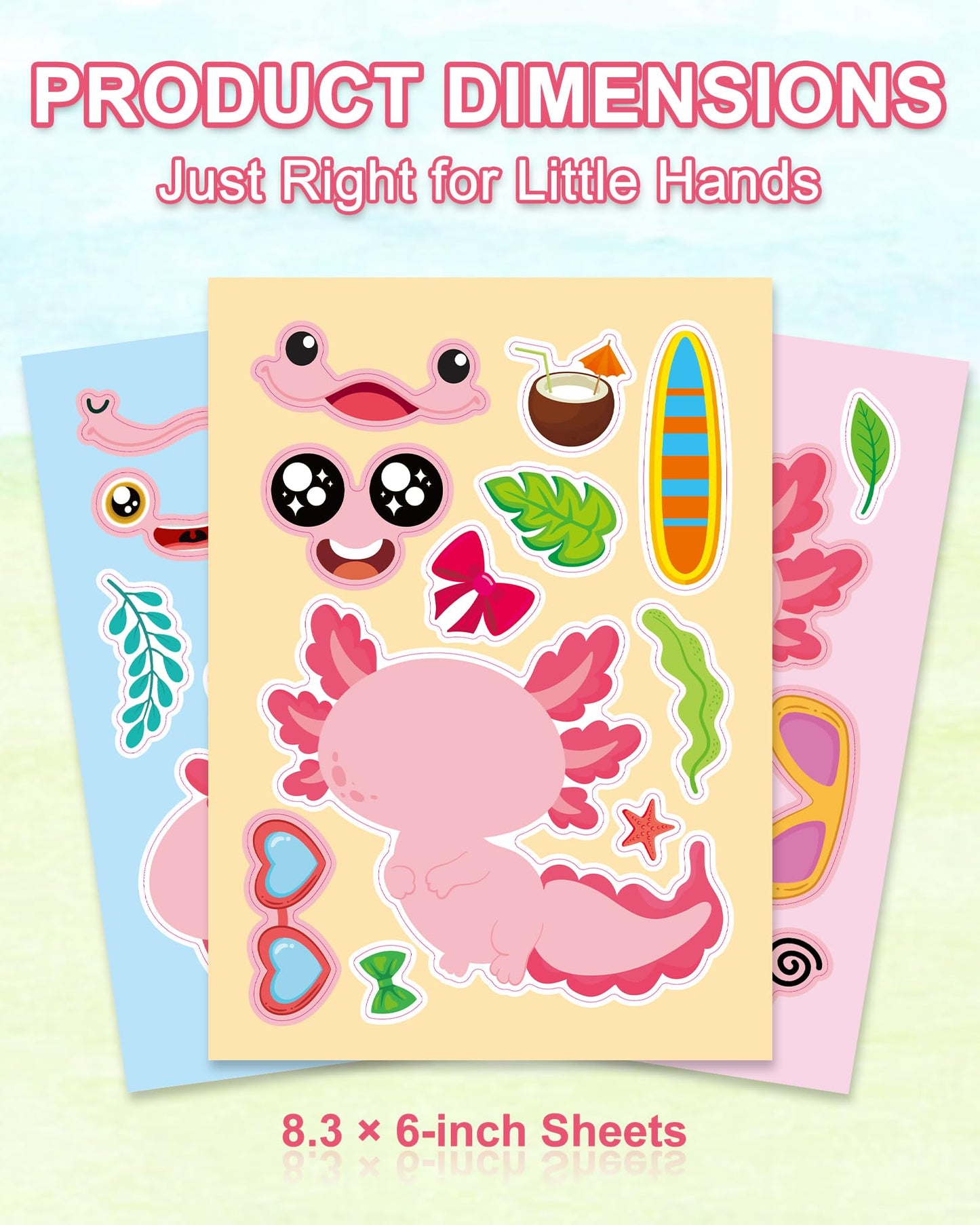 Aowplc 32 Sheets Axolotl Make-a-Face Stickers | Mix 'n' Match Crafts for Kids