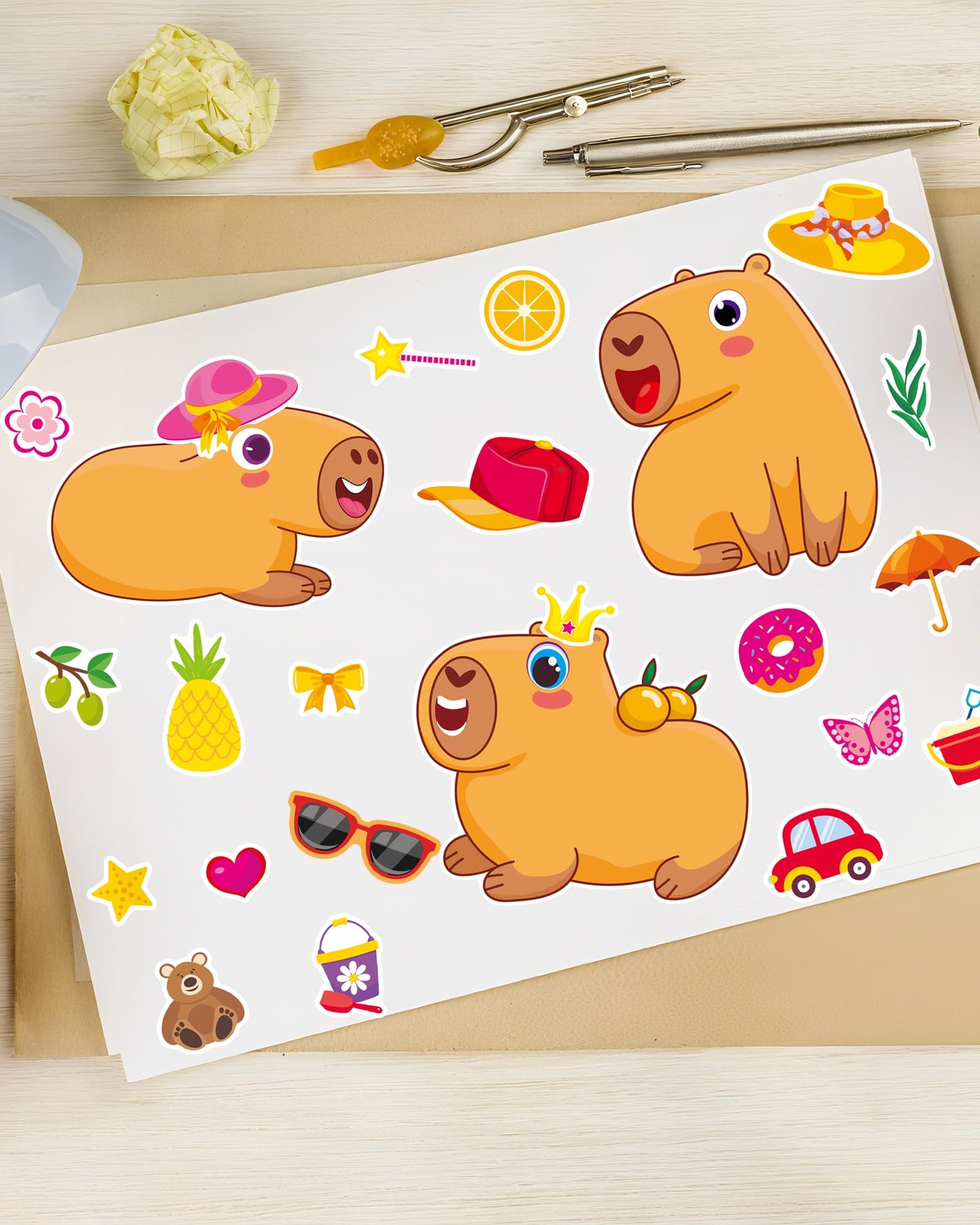 Aowplc Capybara Make-a-Face Stickers – 32 Sheets for Kids' Crafts, Party Favors & Birthday Decor