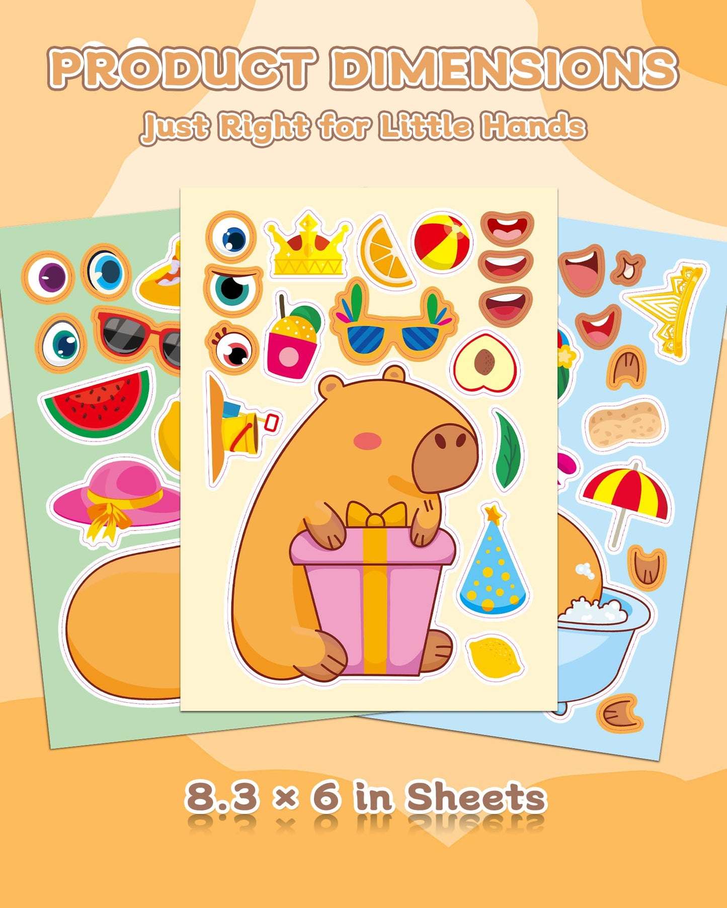 Aowplc Capybara Make-a-Face Stickers – 32 Sheets for Kids' Crafts, Party Favors & Birthday Decor