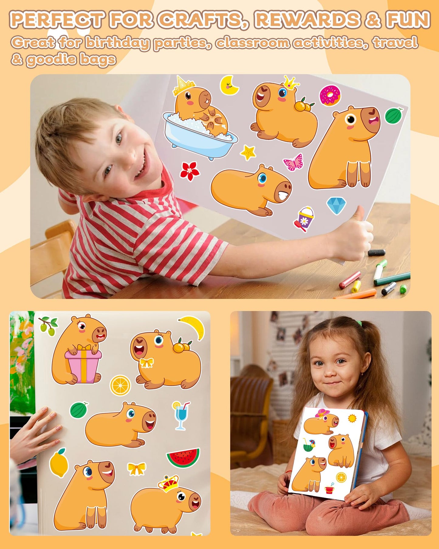 Aowplc Capybara Make-a-Face Stickers – 32 Sheets for Kids' Crafts, Party Favors & Birthday Decor