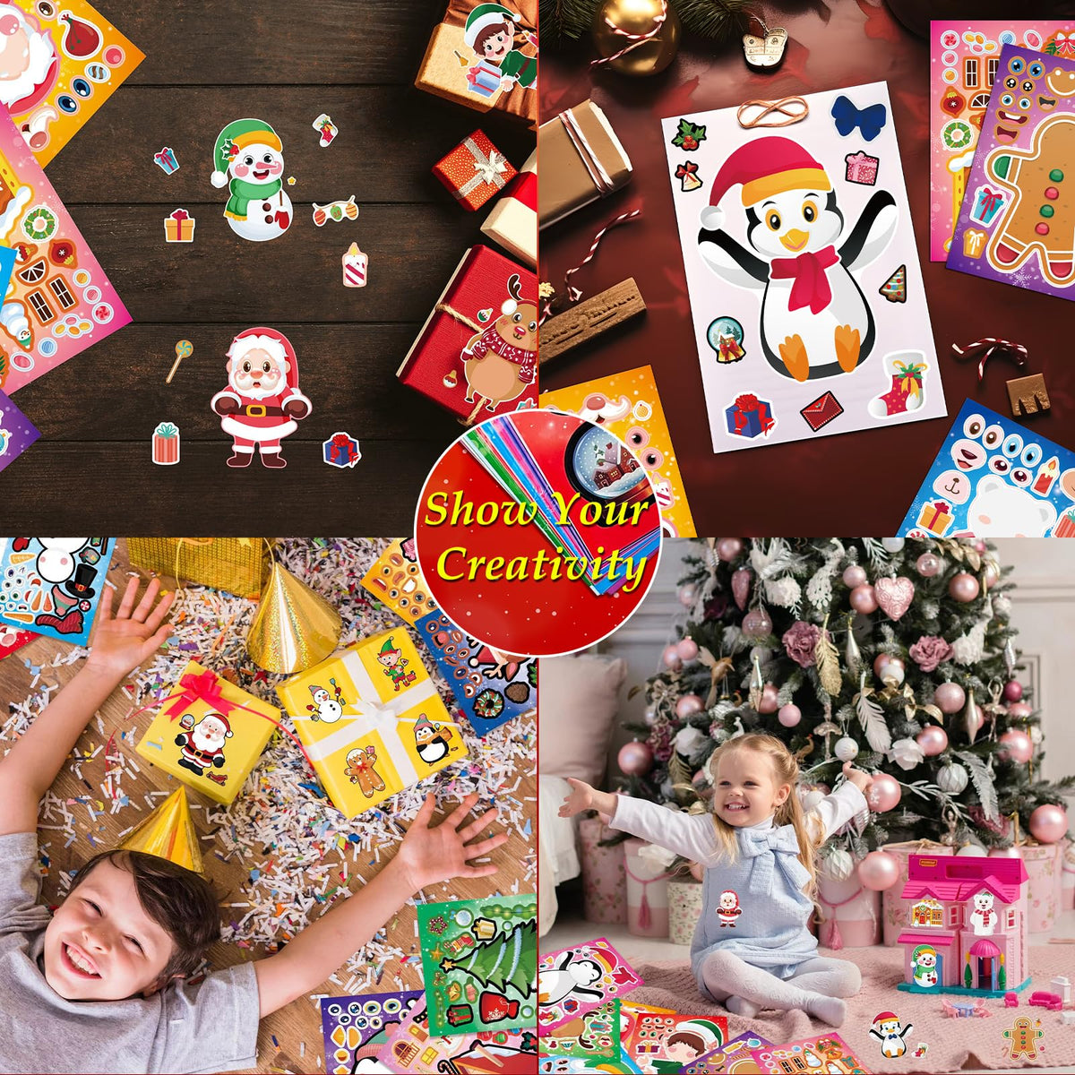 Aowplc Christmas Stickers – 64 Sheets for Kids’ Crafts, Party Favors & Holiday Decor