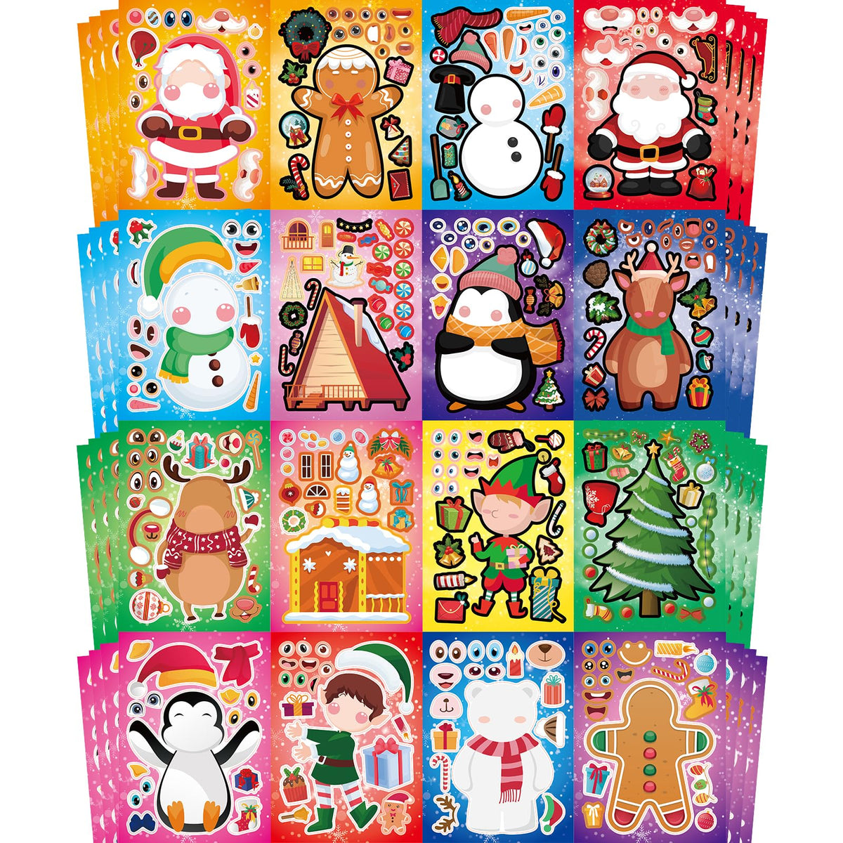 Aowplc Christmas Stickers – 64 Sheets for Kids’ Crafts, Party Favors & Holiday Decor