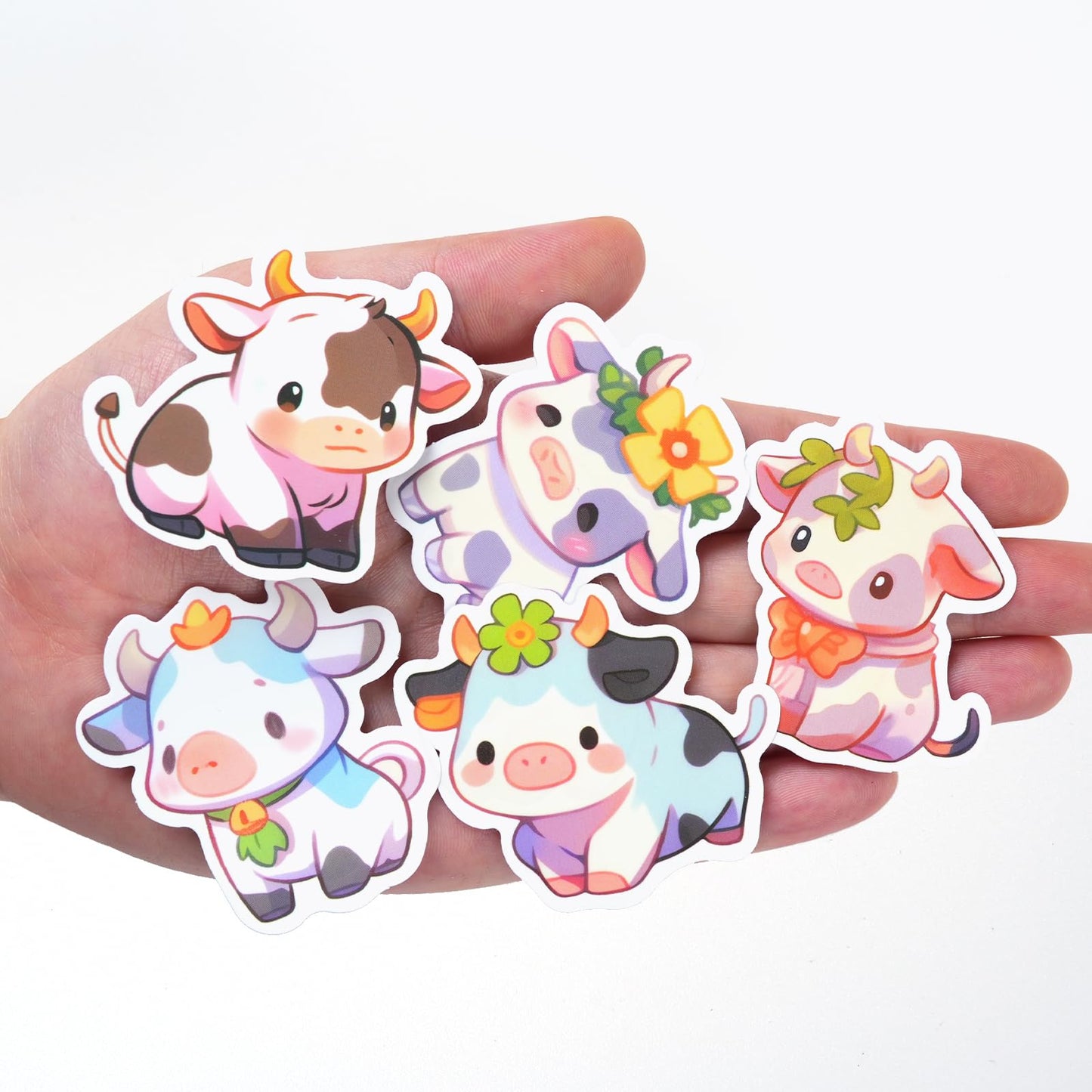 Aowplc Cute Cow Stickers | 50 Pcs Kawaii Rainbow Vinyl Decals for Water Bottles & Laptops