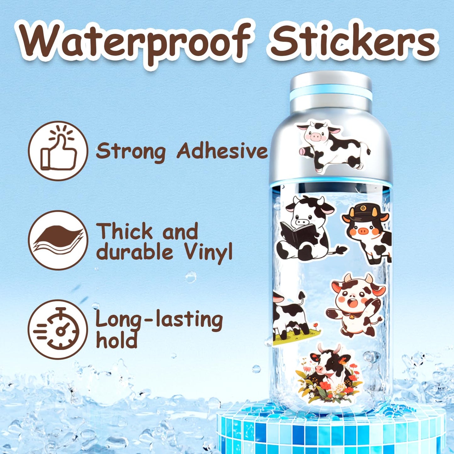 Aowplc 50 PCS Cow Stickers – Waterproof Vinyl Decals for Water Bottles & Laptops