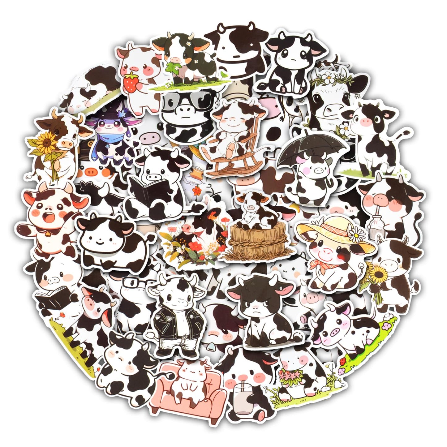 Aowplc 50 PCS Cow Stickers – Waterproof Vinyl Decals for Water Bottles & Laptops