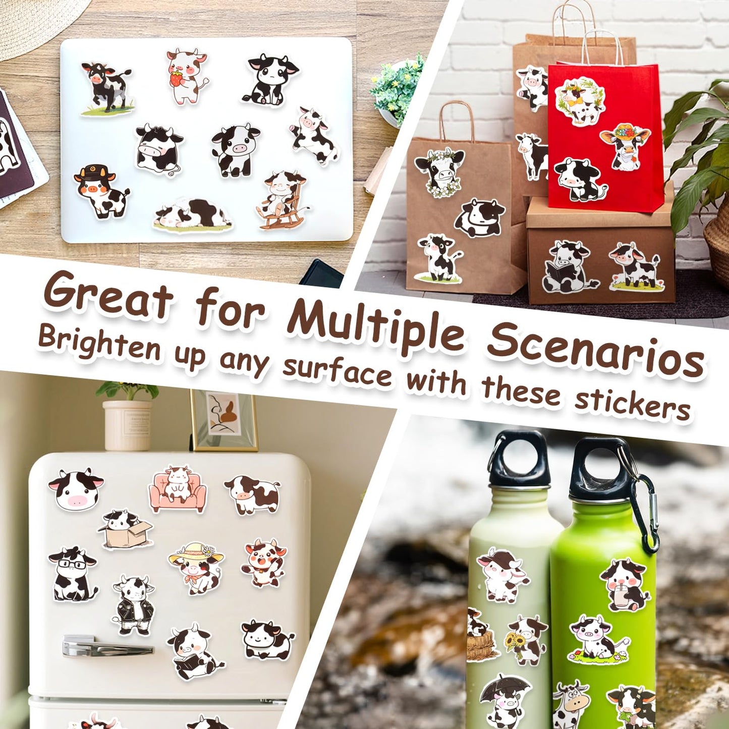 Aowplc 50 PCS Cow Stickers – Waterproof Vinyl Decals for Water Bottles & Laptops