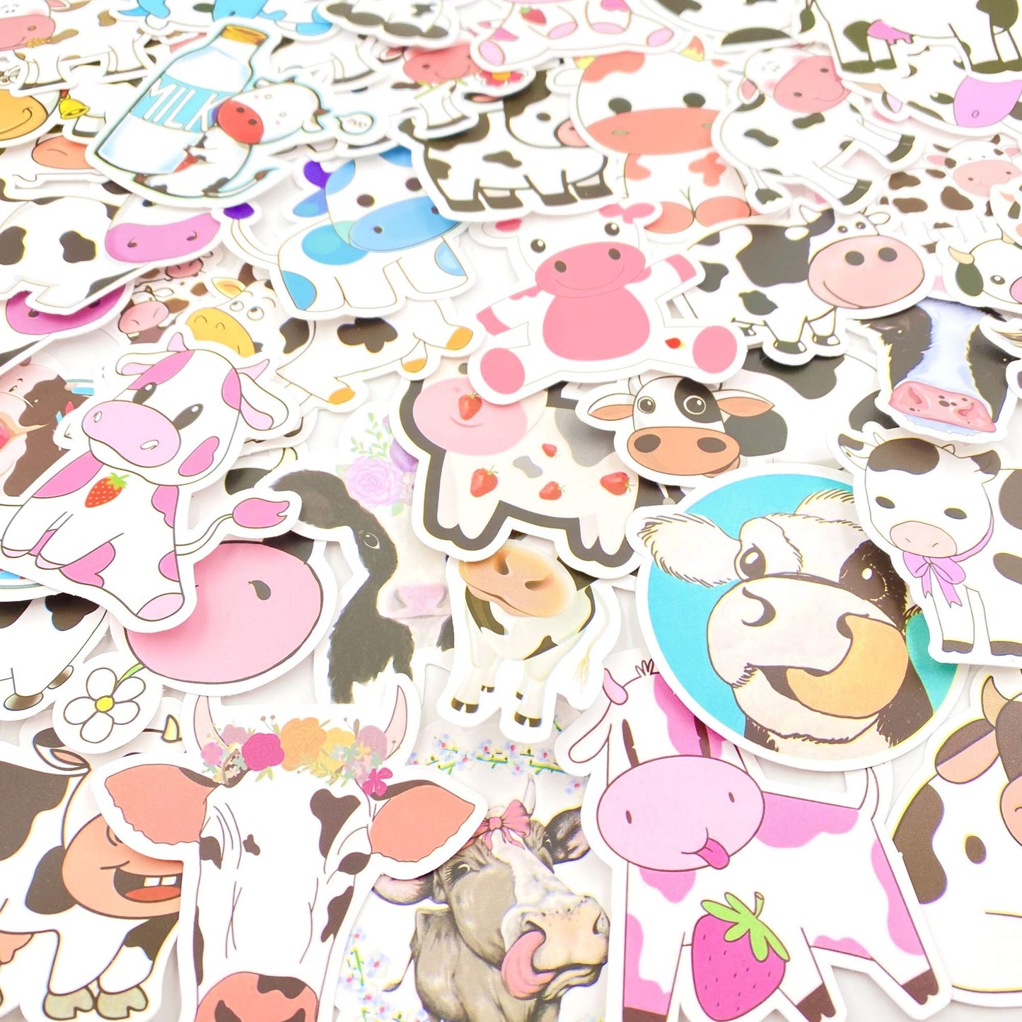 Aowplc 50 Pcs Cow Stickers Pack - Waterproof Vinyl Cartoon Stickers for Kids