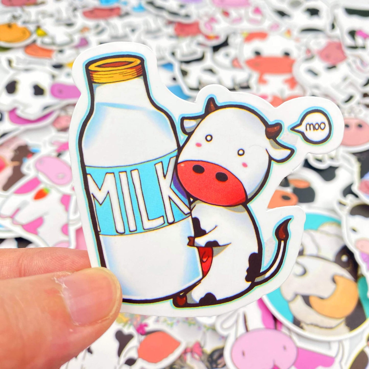 Aowplc 50 Pcs Cow Stickers Pack - Waterproof Vinyl Cartoon Stickers for Kids