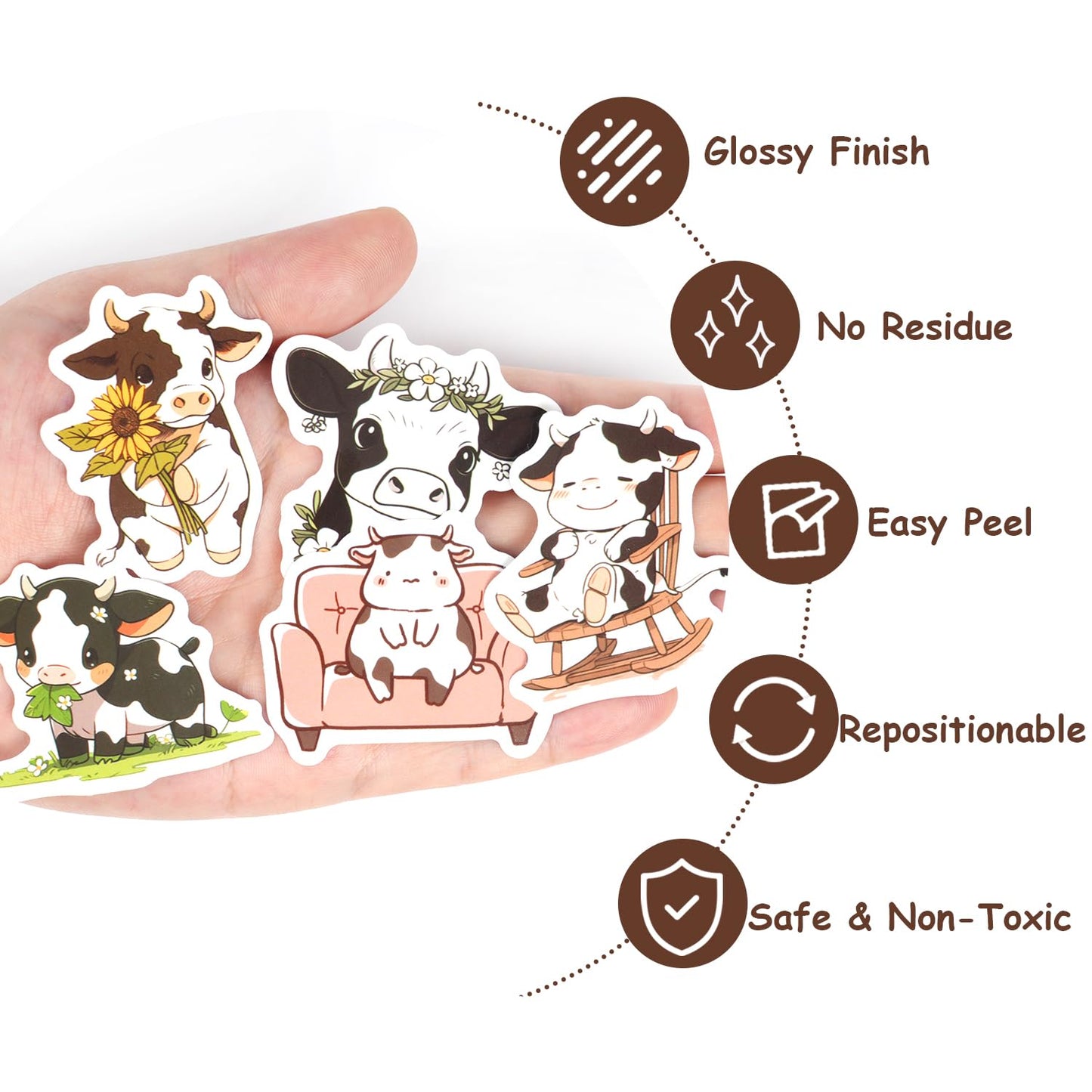 Aowplc 50 PCS Cow Stickers – Waterproof Vinyl Decals for Water Bottles & Laptops