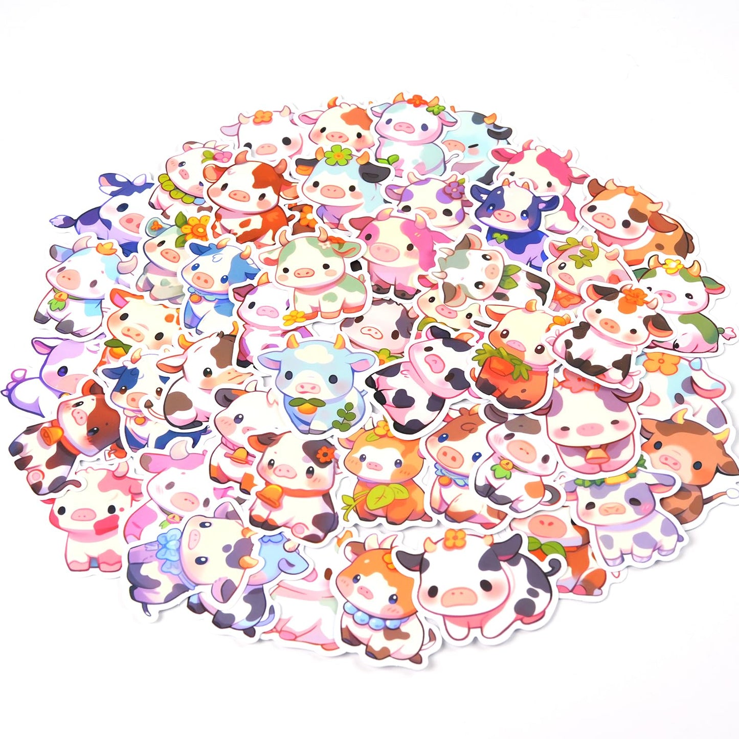 Aowplc Cute Cow Stickers | 50 Pcs Kawaii Rainbow Vinyl Decals for Water Bottles & Laptops