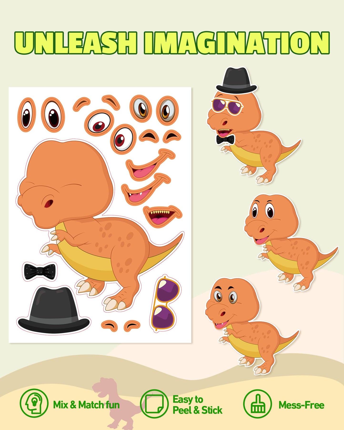 Aowplc 30 Sheets Dinosaur Stickers – Mix and Match Creative Crafts for Kids, Party Favors & Activities