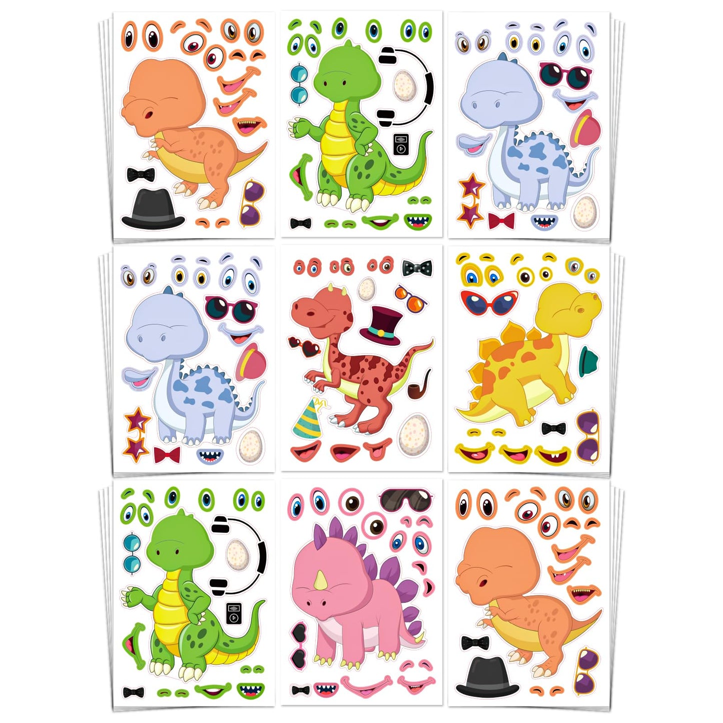 Aowplc 30 Sheets Dinosaur Stickers – Mix and Match Creative Crafts for Kids, Party Favors & Activities