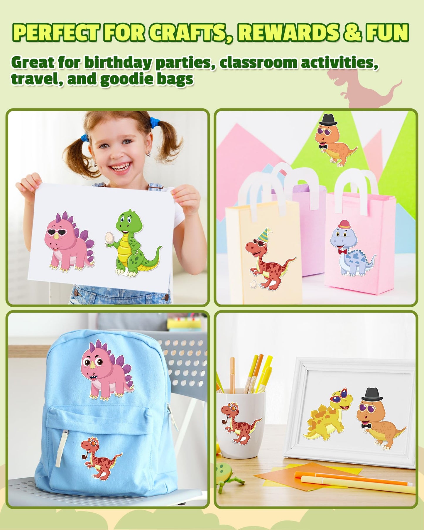 Aowplc 30 Sheets Dinosaur Stickers – Mix and Match Creative Crafts for Kids, Party Favors & Activities