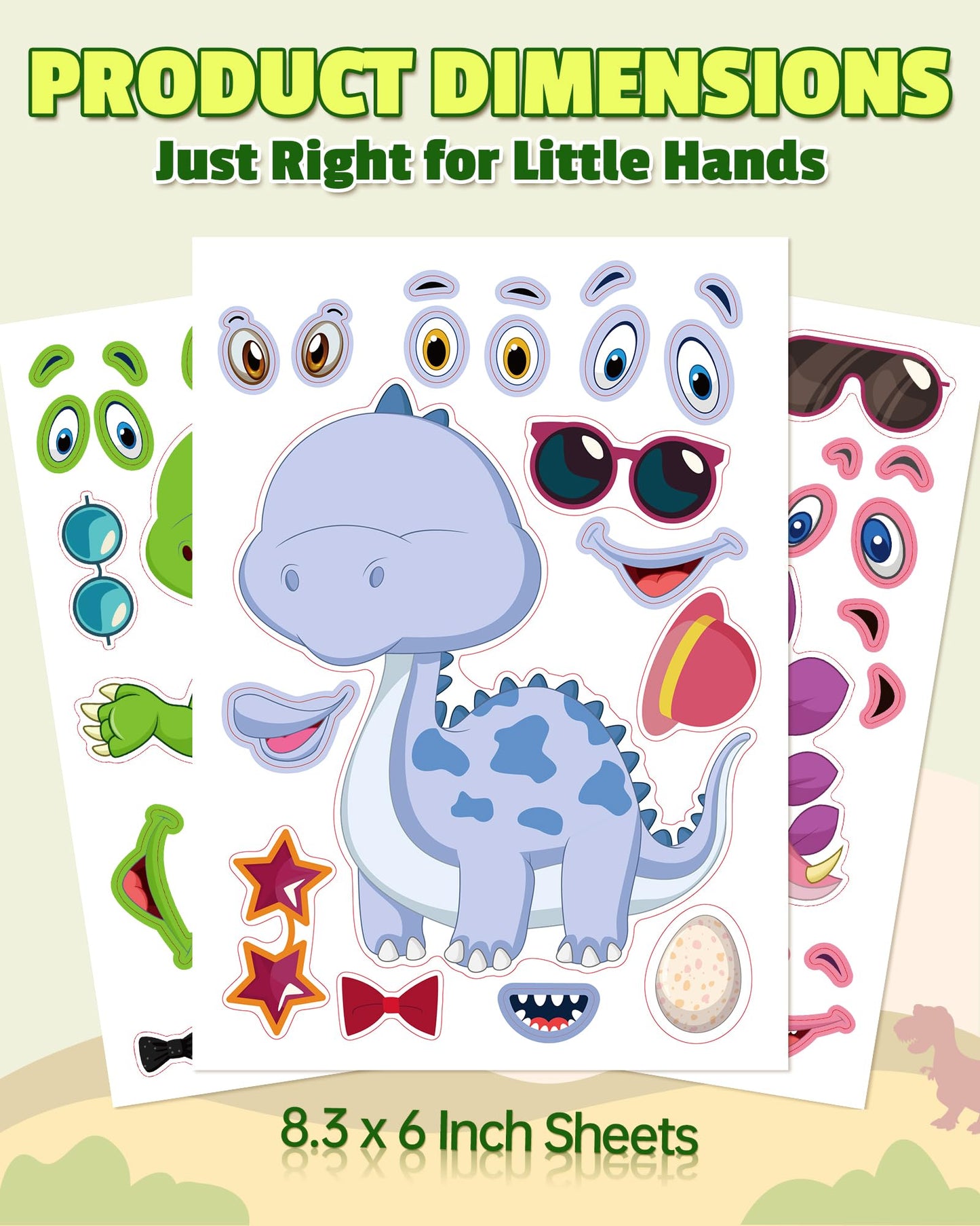 Aowplc 30 Sheets Dinosaur Stickers – Mix and Match Creative Crafts for Kids, Party Favors & Activities