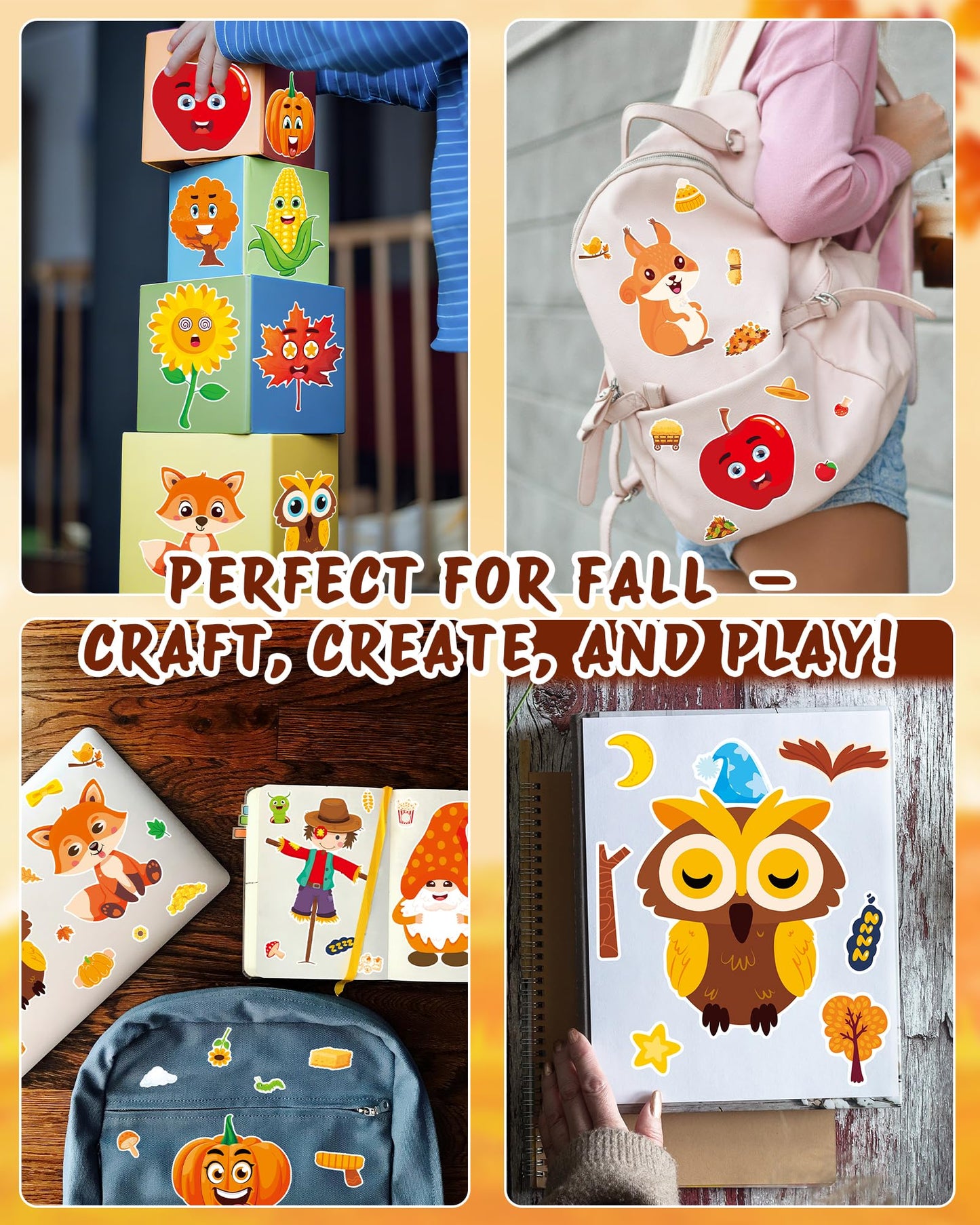 Aowplc 48 Sheets Fall Face Stickers – 12 Designs for Kids’ Crafts, Classroom Activities & Party Favors