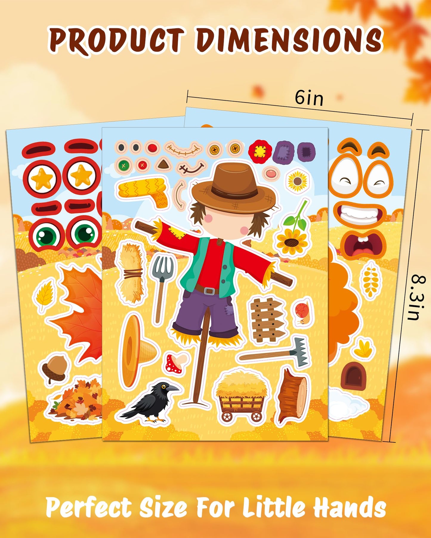 Aowplc 48 Sheets Fall Face Stickers – 12 Designs for Kids’ Crafts, Classroom Activities & Party Favors
