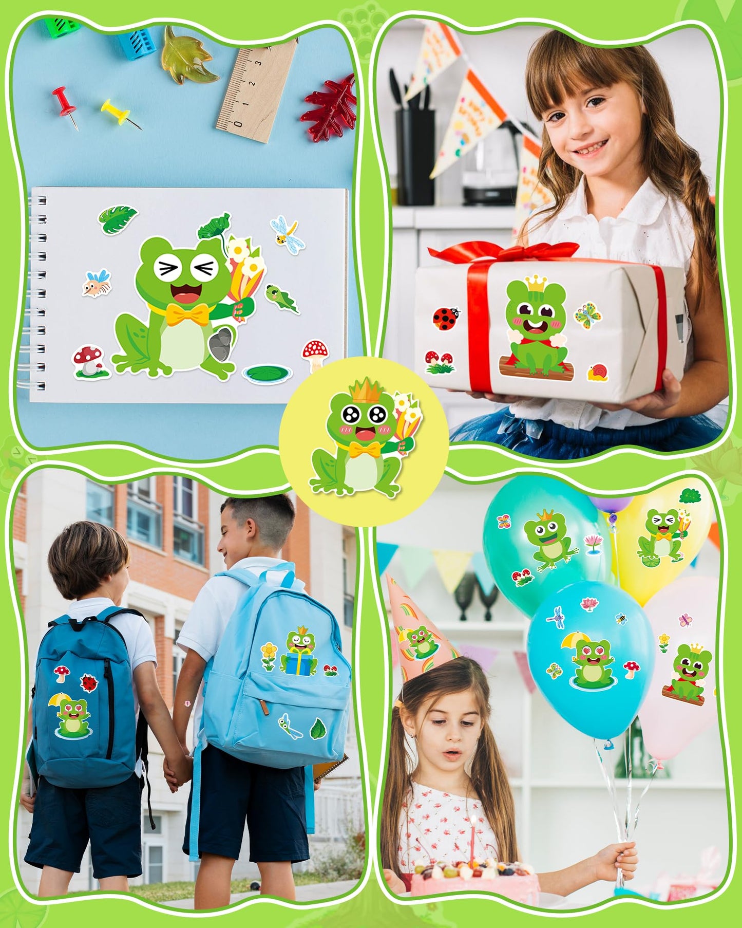 Aowplc 32 Sheets Frog Make-a-Face Stickers for Kids – 8 Designs for Creative Play