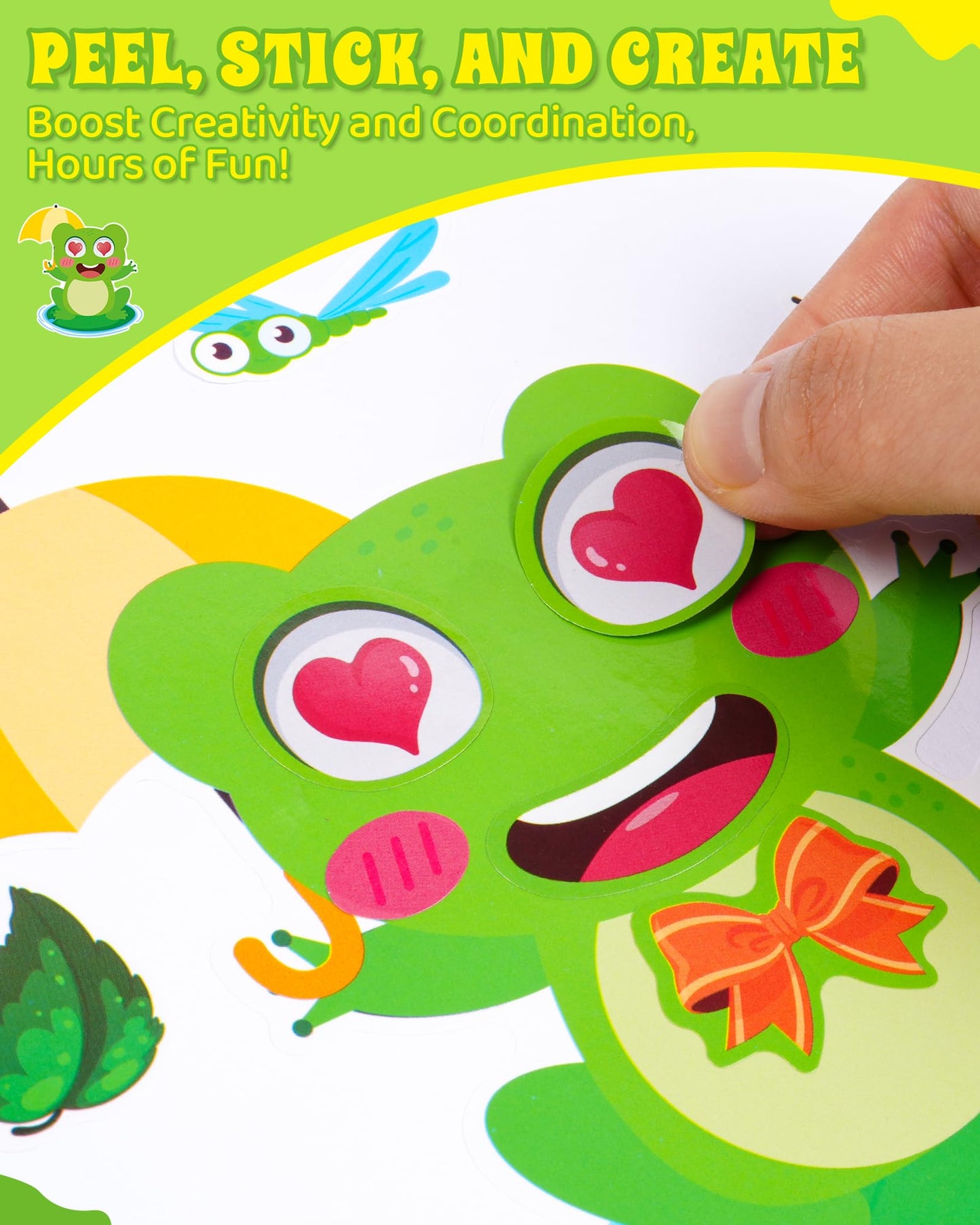 Aowplc 32 Sheets Frog Make-a-Face Stickers for Kids – 8 Designs for Creative Play