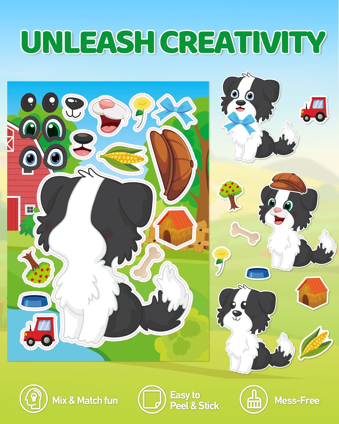 Aowplc 48 Sheets Farm Animal Make‑a‑Face Stickers – 12 Mix‑and‑Match Designs for Kids, Parties & Crafts