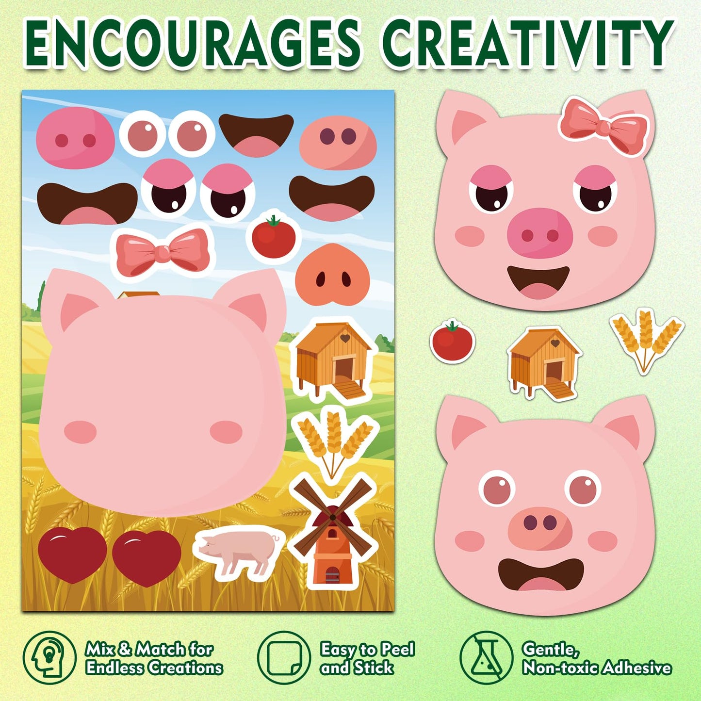 Aowplc 36 Pcs Make-A-Face Sticker Sheets — Party Favors & Crafts for Dinosaurs, Mermaids, Unicorns & More