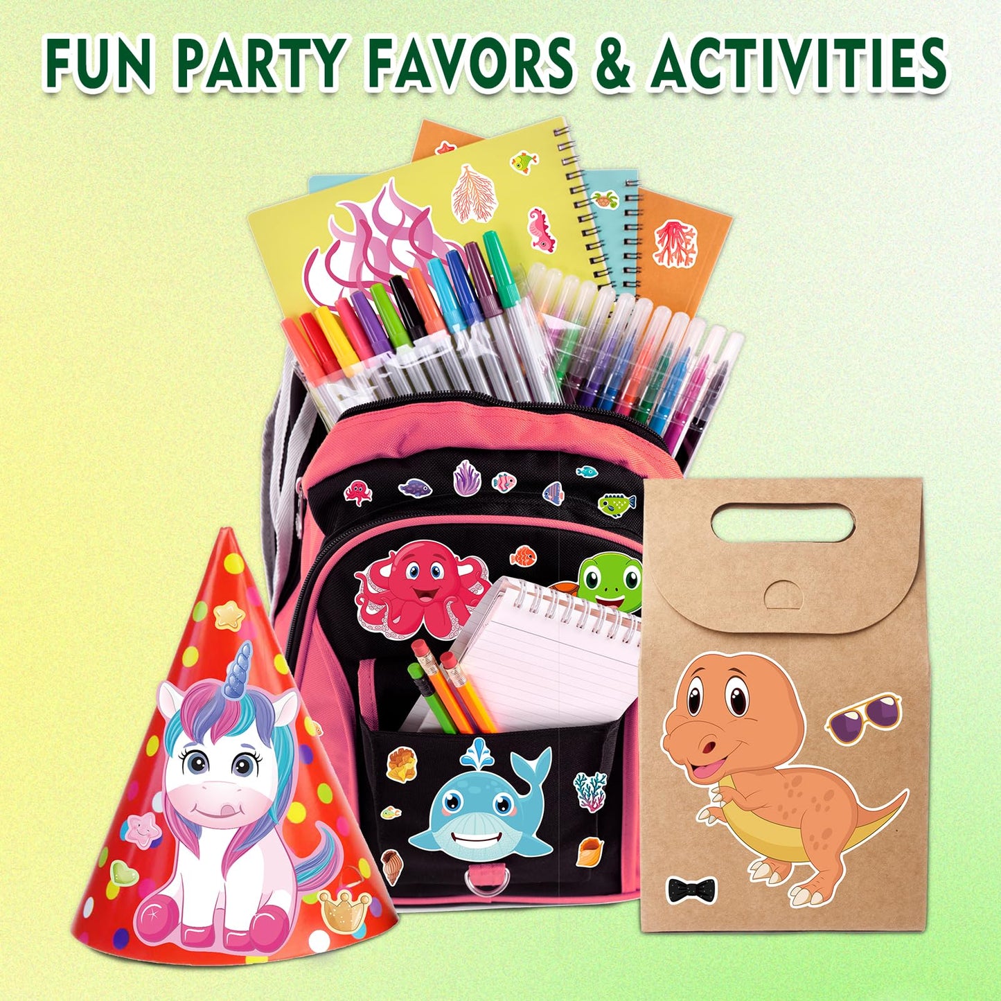 Aowplc 36 Pcs Make-A-Face Sticker Sheets — Party Favors & Crafts for Dinosaurs, Mermaids, Unicorns & More