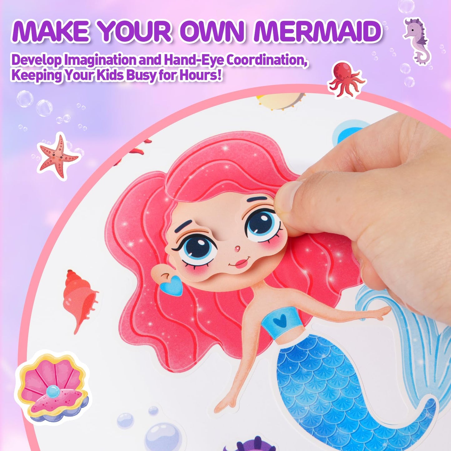 Aowplc 32 Sheets Mermaid Make-A-Face Stickers for Kids | Mermaid Party Favors