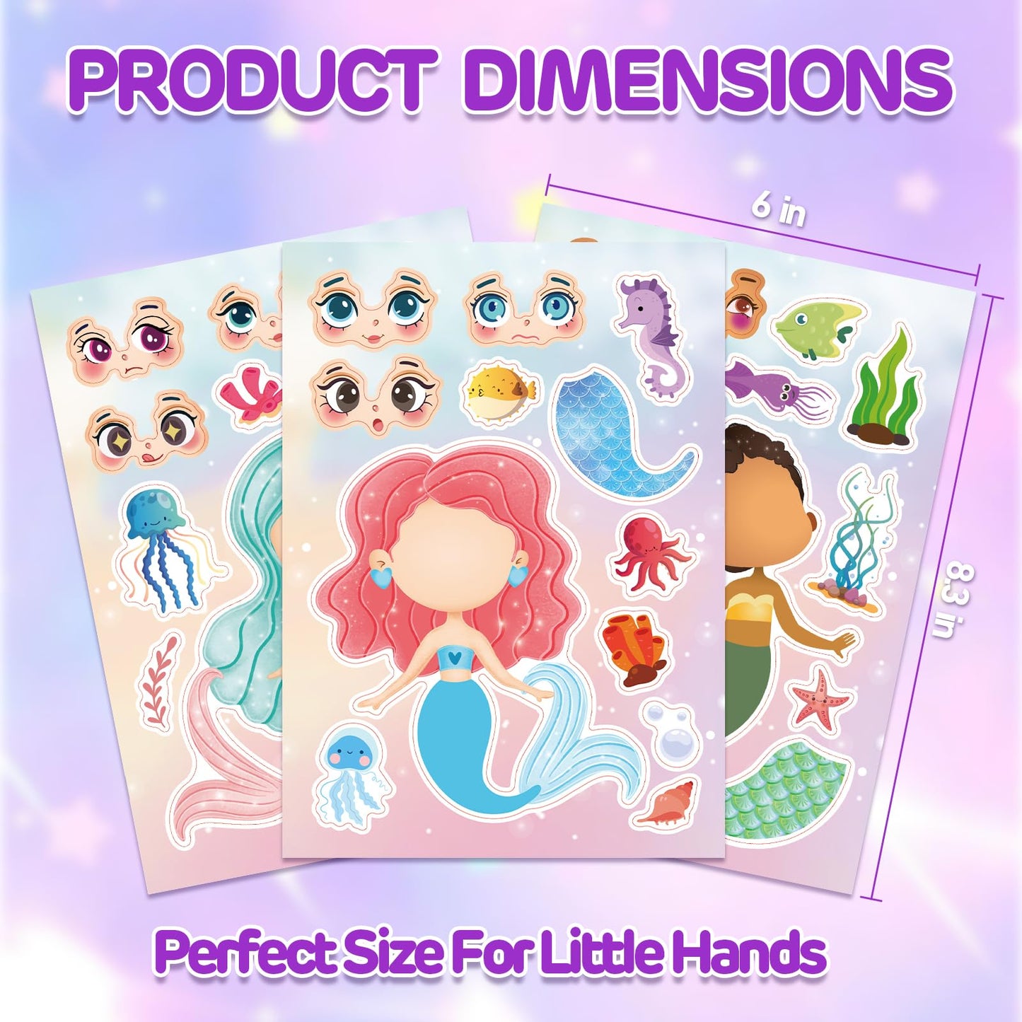 Aowplc 32 Sheets Mermaid Make-A-Face Stickers for Kids | Mermaid Party Favors