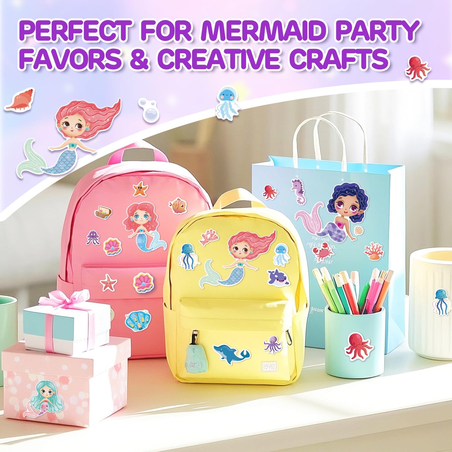Aowplc 32 Sheets Mermaid Make-A-Face Stickers for Kids | Mermaid Party Favors