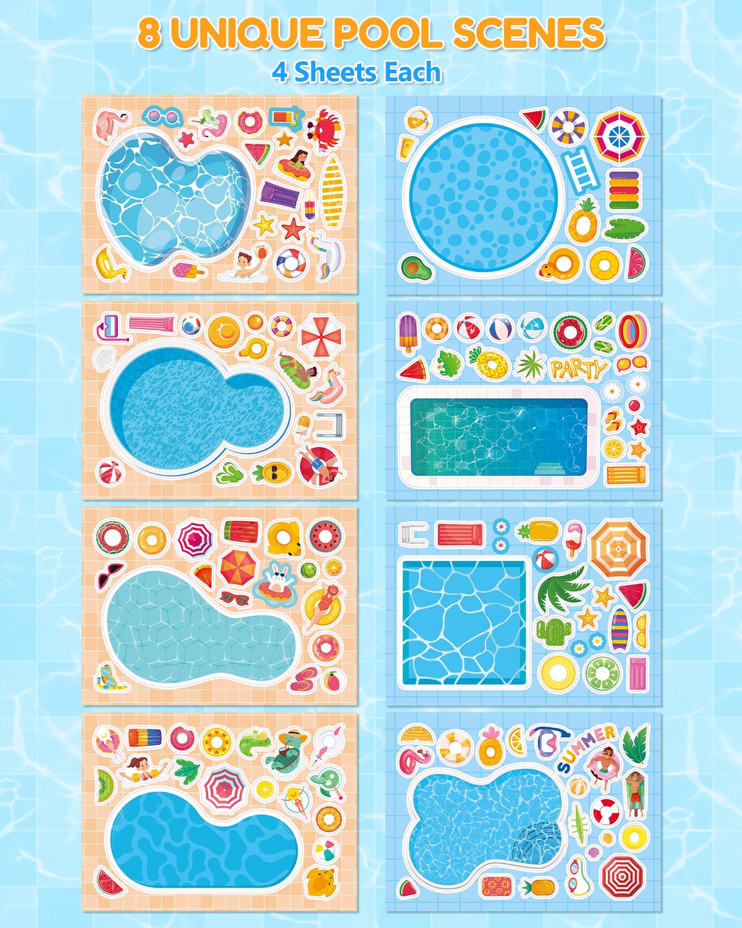 Aowplc 32 Sheets Make-a-Pool Stickers for Kids – Mix & Match Craft Kit