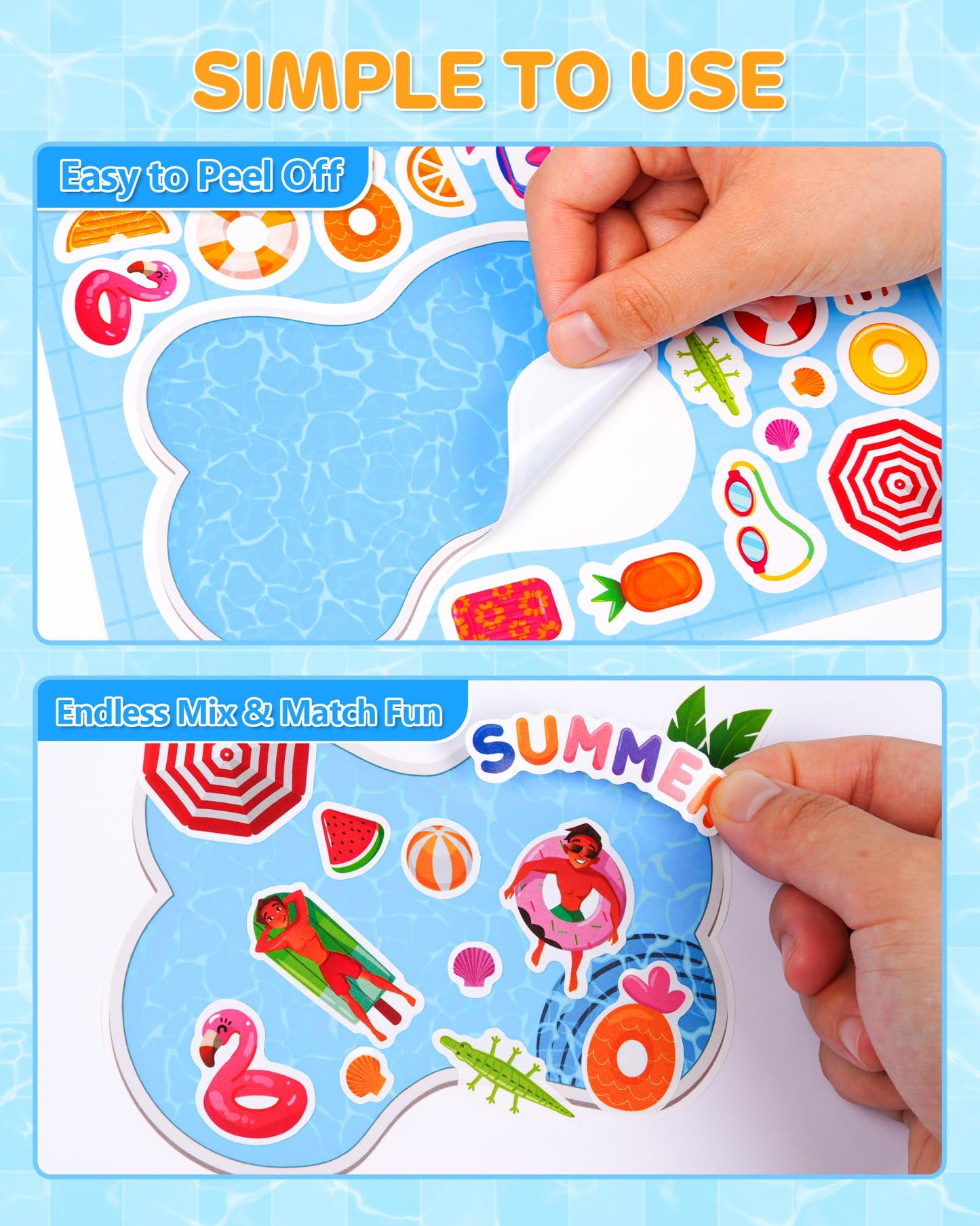 Aowplc 32 Sheets Make-a-Pool Stickers for Kids – Mix & Match Craft Kit