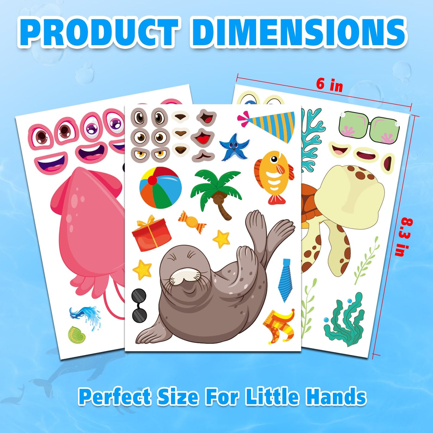 Aowplc 42 Pcs Ocean Animals Make-a-Face Sticker Sheets – 14 Sea Creatures for Parties & Classrooms