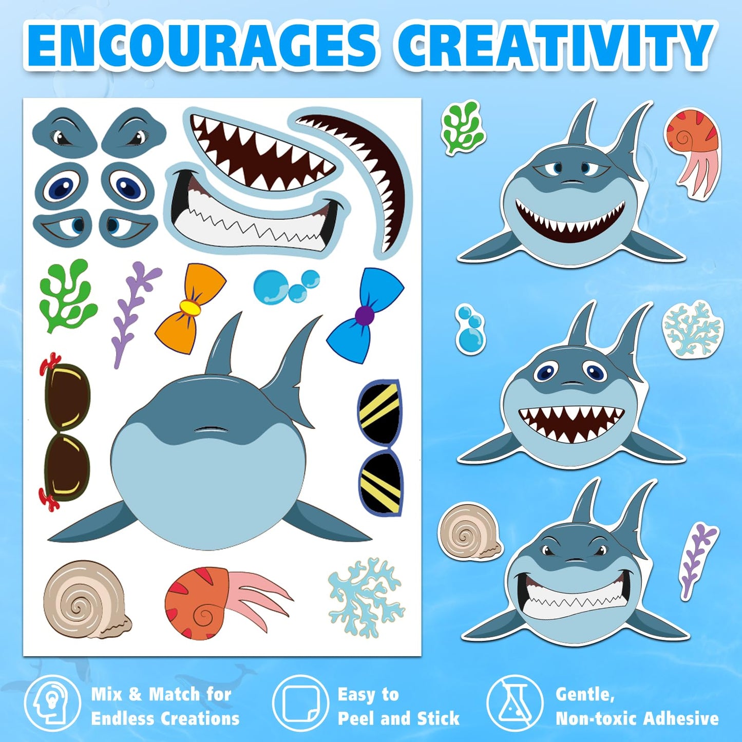 Aowplc 42 Pcs Ocean Animals Make-a-Face Sticker Sheets – 14 Sea Creatures for Parties & Classrooms