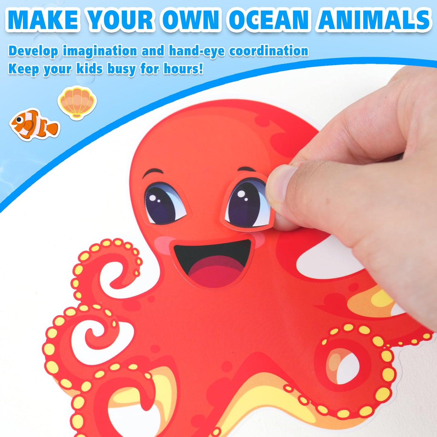 Aowplc 42 Pcs Ocean Animals Make-a-Face Sticker Sheets – 14 Sea Creatures for Parties & Classrooms